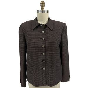 VTG 80s Christian Dior Brown Silk Blend Tweed Suit Jacket Womens 12